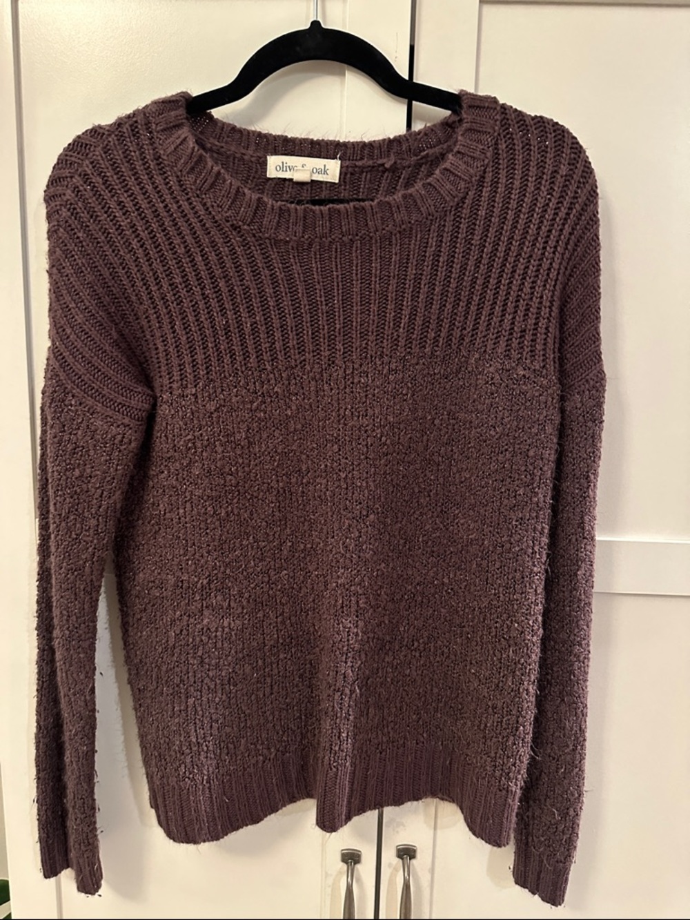 Olive & Oak Women's Plush Ribbed Knot Crewneck Sweater - Dusty Mauve
